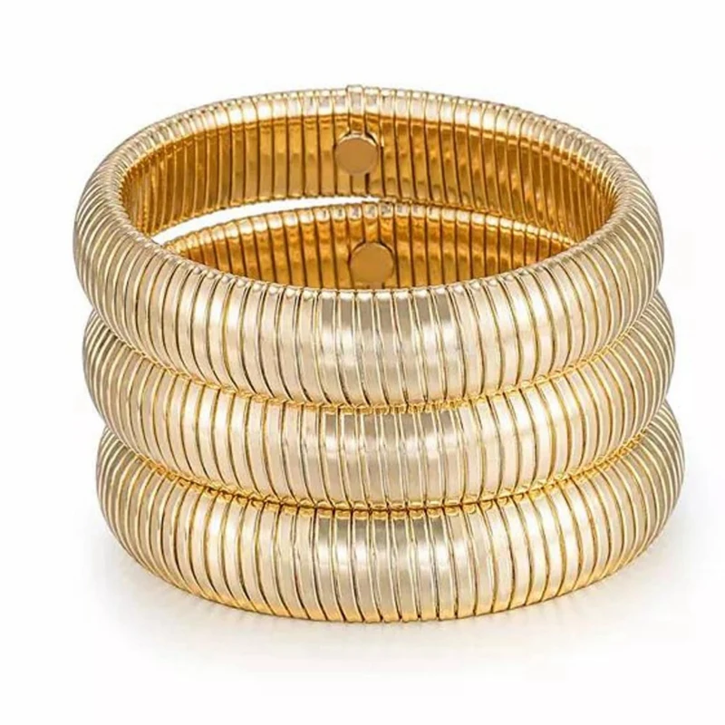 Bangle Bracelets Kit For Women, Womens Bracelet Snake Chain Stretch Gold Rhodium Plated Bangles Set