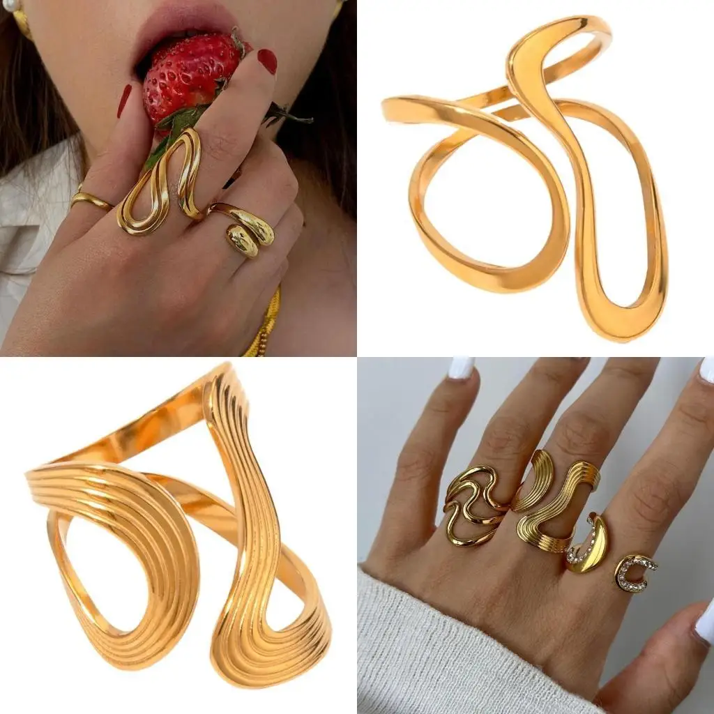 X4YA übertriebene Öffnungsringe Geometrische Ringe Handschmuck unregelmäßige Ringe verstellbare Ringe für Mode -Enthusiasten