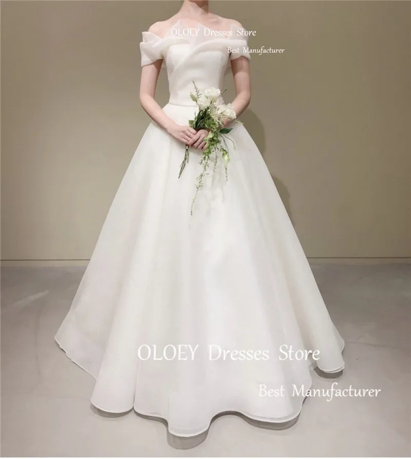 OLOEY Elegant Silk Organza A Line Korea Wedding Dresses For Photoshoot Off the Shoulder Sleeves Bridal Gowns Custom Made