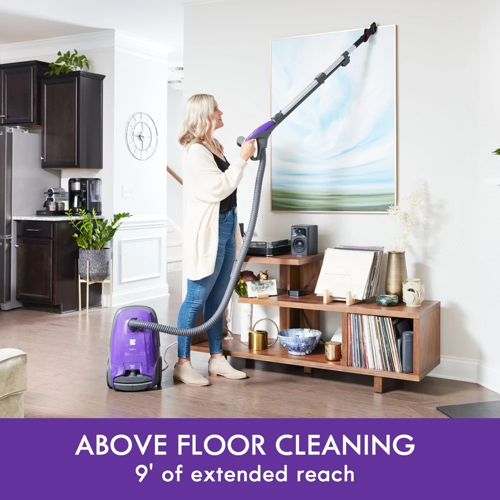 Powerful HEPA Filtration Bagged Canister Vacuum Cleaner with AllergenSeal System Adjustable Height Automatic Cord Rewind Pet