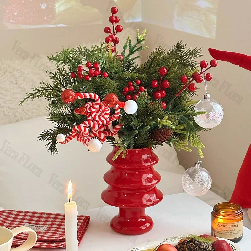 Christmas Tree Shaped Red Green Ceramic Vase Party Home Decoration Ornaments Advanced Atmosphere and Practical Christmas Gifts