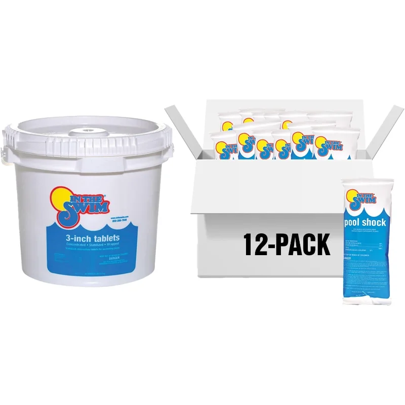 

In The Swim Shock and Chlorine Bundle for Sanitizing Swimming Pools – Includes 12 x 1 Pound Bags of 68% Cal-Hypo Pool Shock