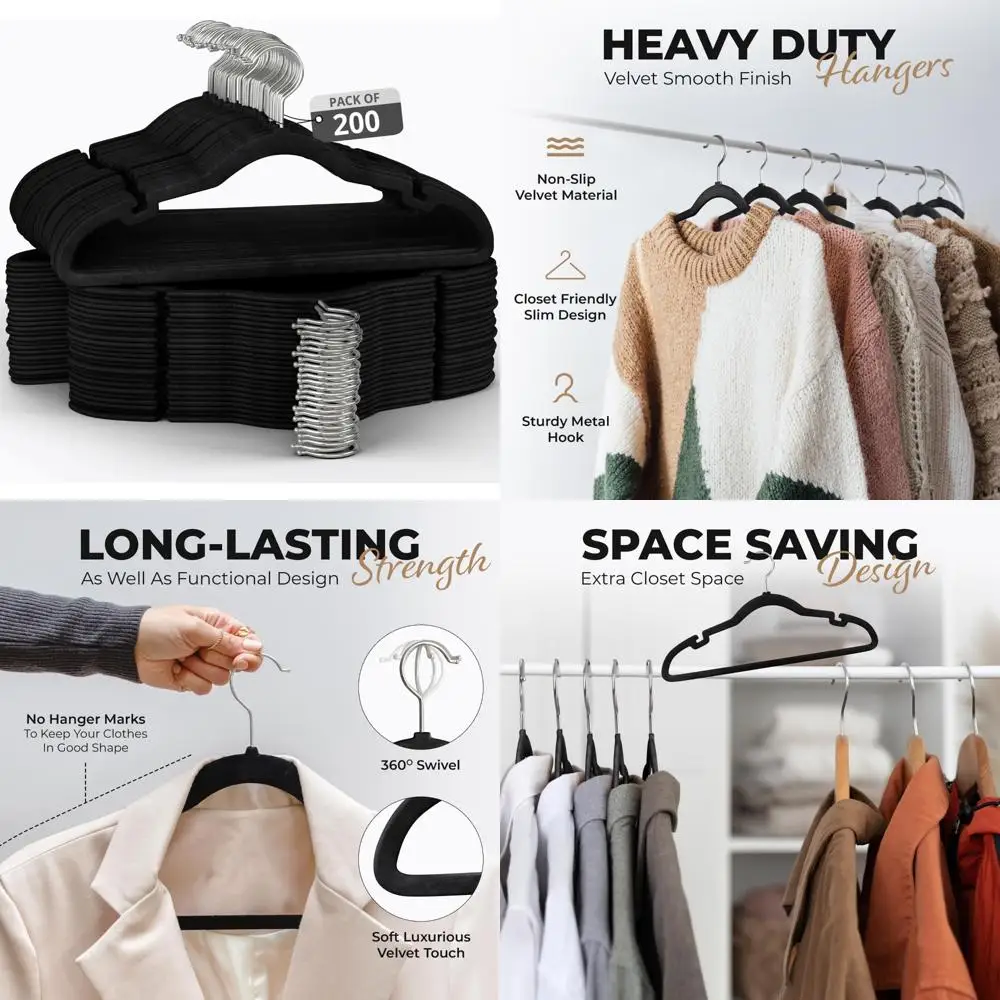 

Space-Saving Velvet Hangers - 200 Pack for Shirts, Pants, Dresses, Skirts, Suits, Jackets - Slim Design - Sturdy Standard Coat H