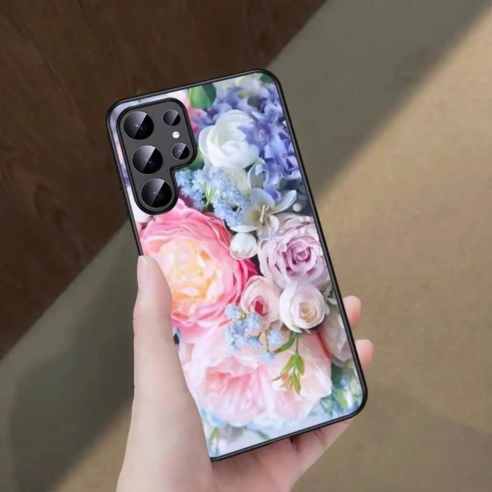 Funda de teléfono estética rosa Floral peonía flor para Samsung S25 S23 S24 FE S22 S20 S21 S10 S9 Plus lite Ultra FE S30 Note 20 10