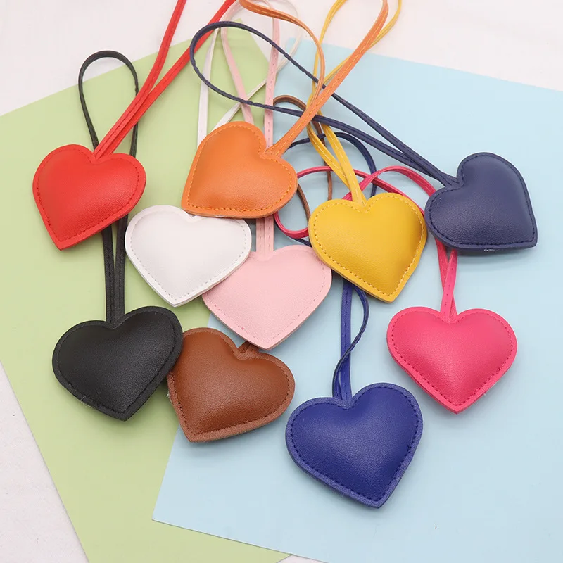 Peach Heart Leather Keychain, Cute Bag Charm Gift