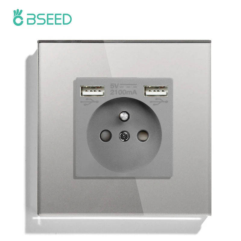 Bseed France Standaard Stopcontact Usb Type-C Oplaadpoort Glaspaneel 20W Snel Opladen Franse Socket 110-250V - afbeelding 1