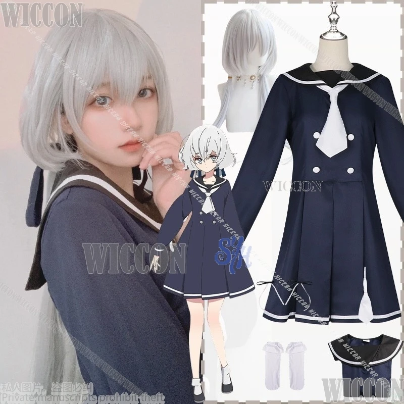 

Аниме ZOMBIE LAND SAGA Косплей Konno Junko Kawaii Темно-синее японское школьное платье JK Симпатичные длинные парики Лолиты Хэллоуин Вечеринка Cos