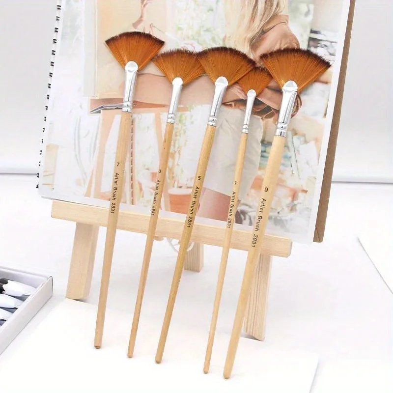

1Set Creative Fan Shap Gouache Painting Pen High Quality Nylon Hair Wooden Paint Brush Sets Drawing Art Supplies For Student