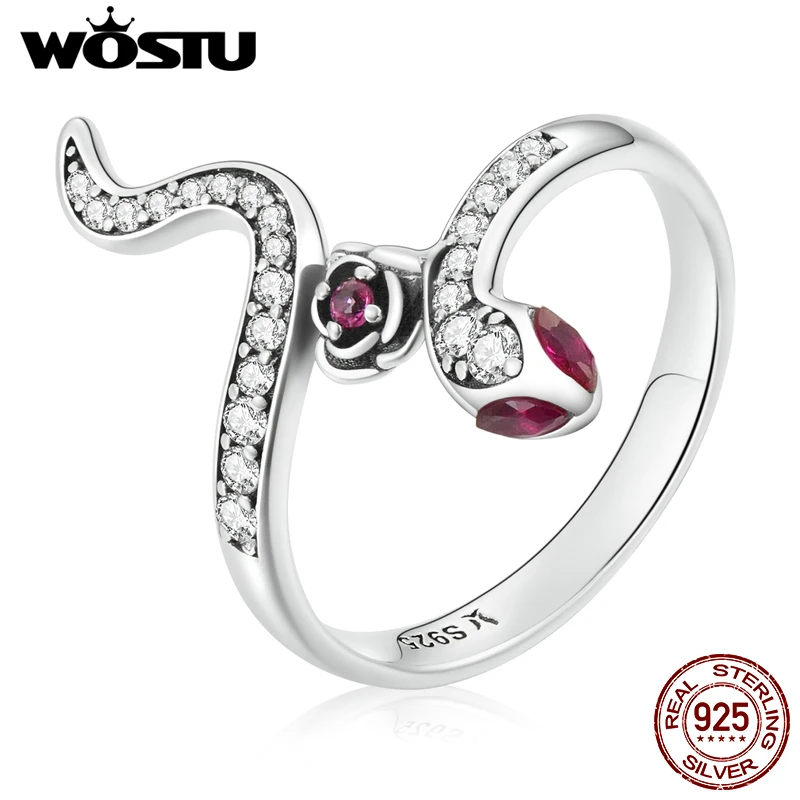 WOSTU 925 Sterling Sliver Size Infinite Rainbow Chequered Vintage Love Snake Rose Rings For Women Female Original Jewelry