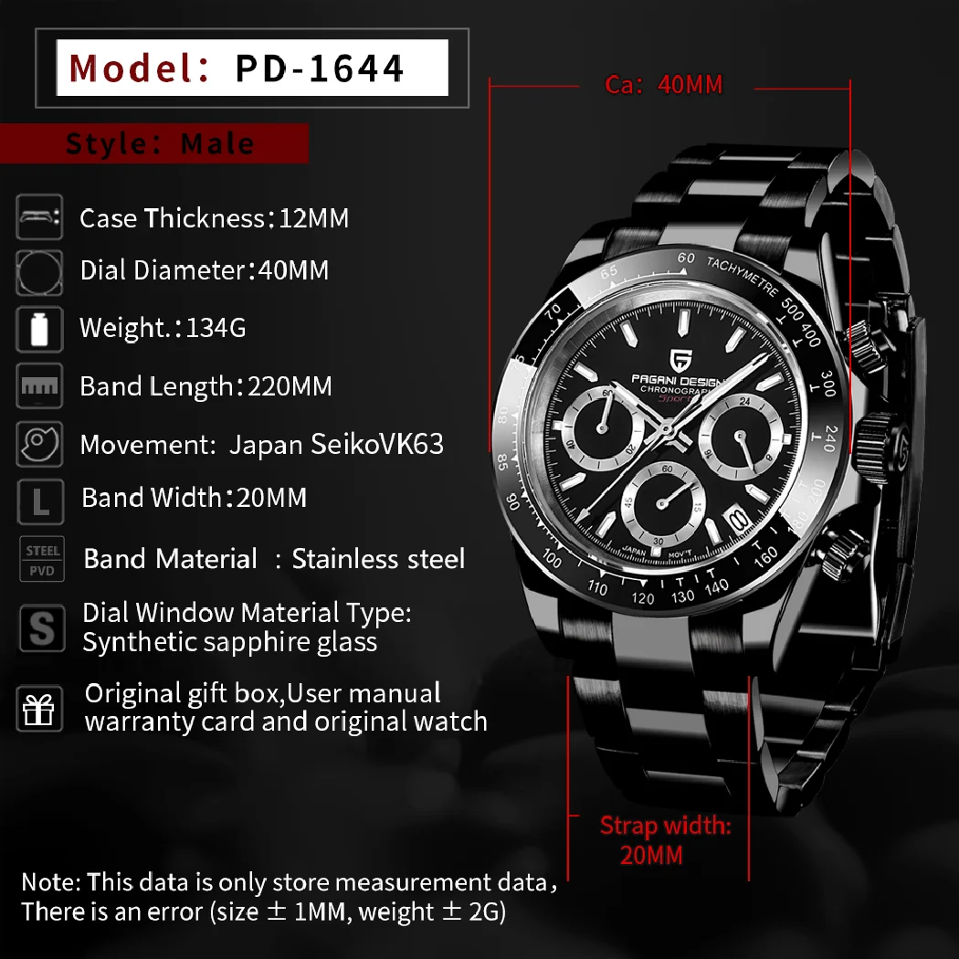 

PAGANI DESIGN New Ceramic Bezel Men Quartz Wristwatches Luxurys Sapphire Glass Chronograph 100m Waterproof Stainless Watches Men