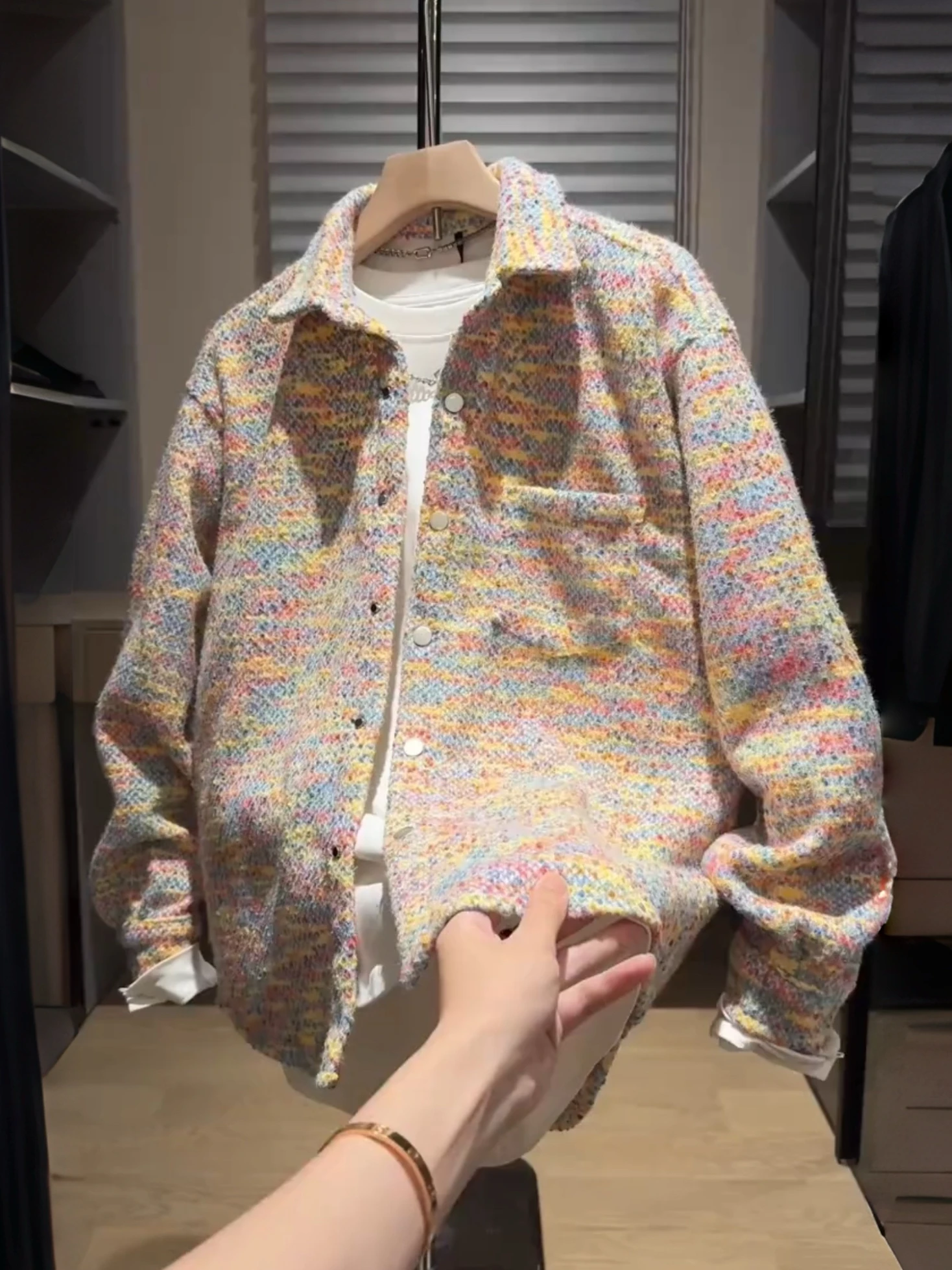 

Осень-зима, мужская повседневная свободная посадка с воротником-стойкой, цветной вязаный топ, молодежная модная верхняя одежда, пальто