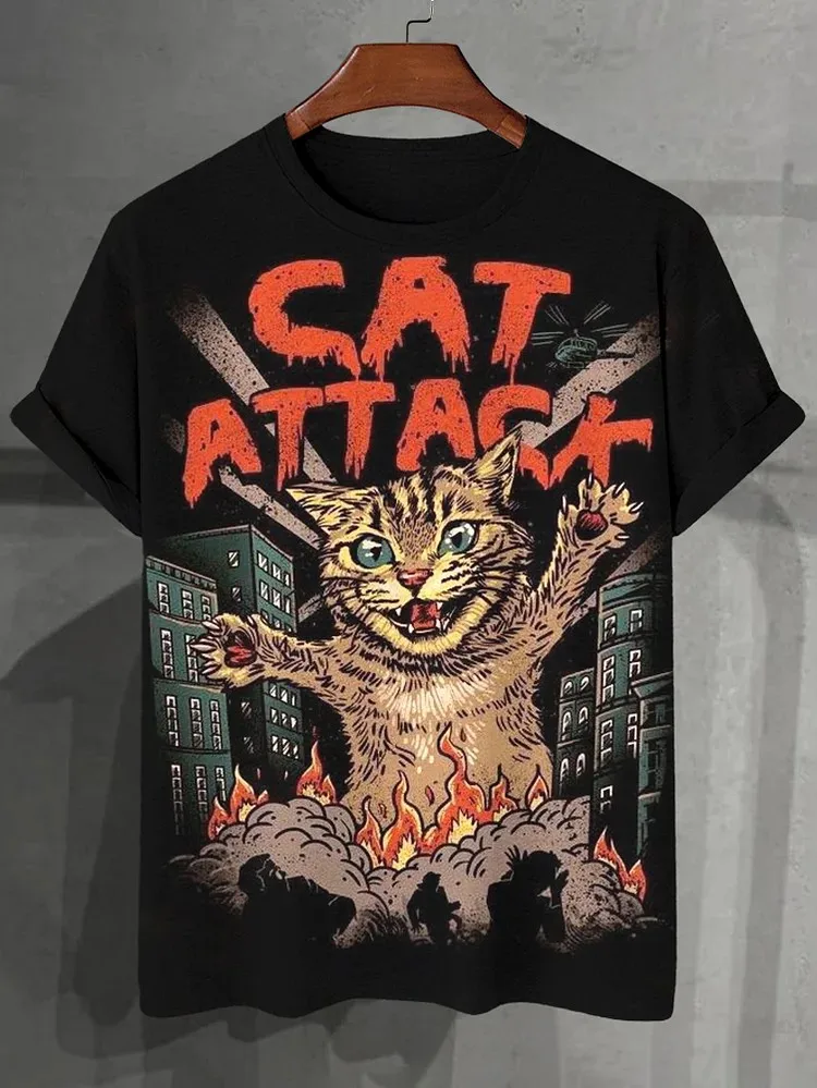 Men's Animal Funny Cat Printed T Shirt Short Sleeve Tee Tops 3D Print O-Neck Shirts Party Summer Casual Men's Clothing Apparel