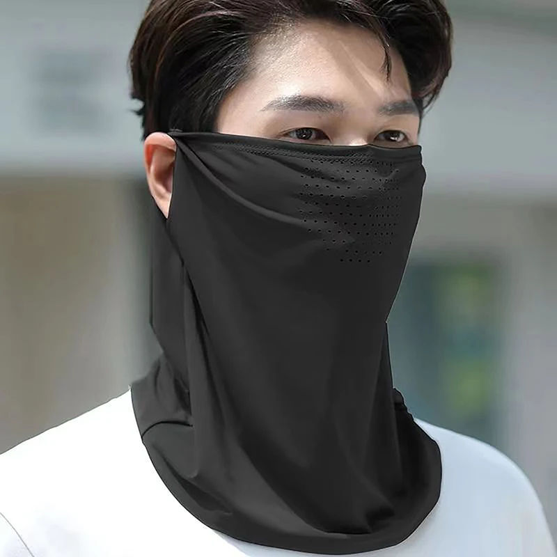 Ice Silk Sunscreen Mask With Brim Summer Face & Neck UV Protection Cover Outdoor Cycling Sun Hat Cap For Men Women