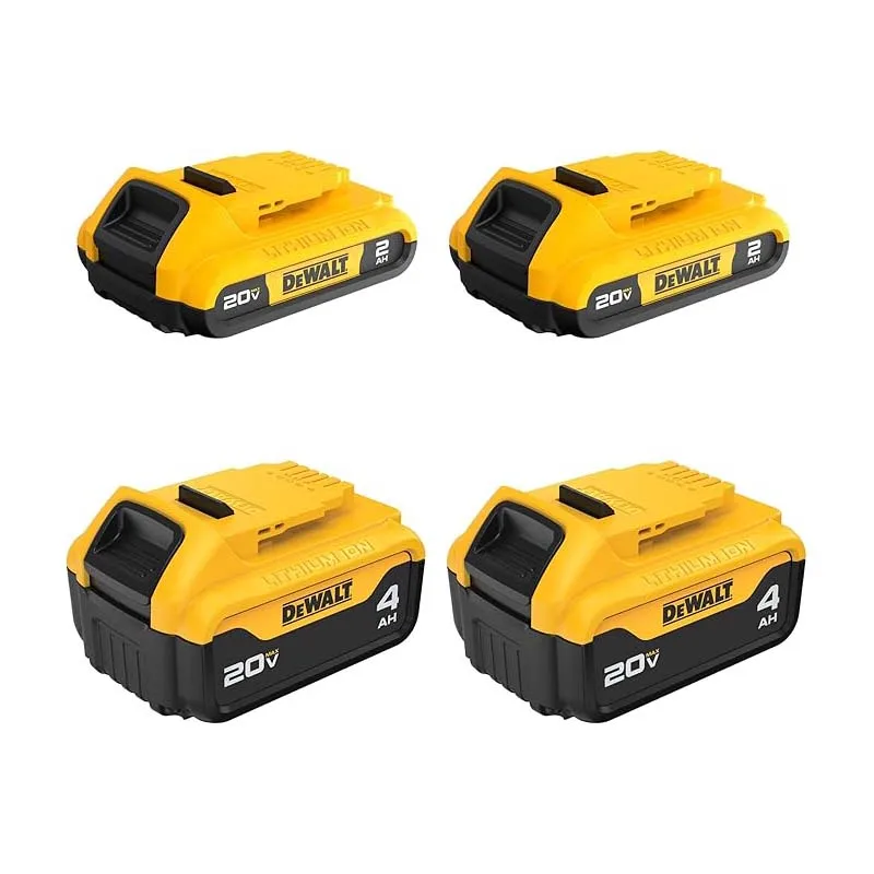 DEWALT 20V MAX Lithium Ion Battery, 2 Ah and 4 Ah, 4-Pack, Fuel Gauge LED Charge Indicators (DCB324-4)