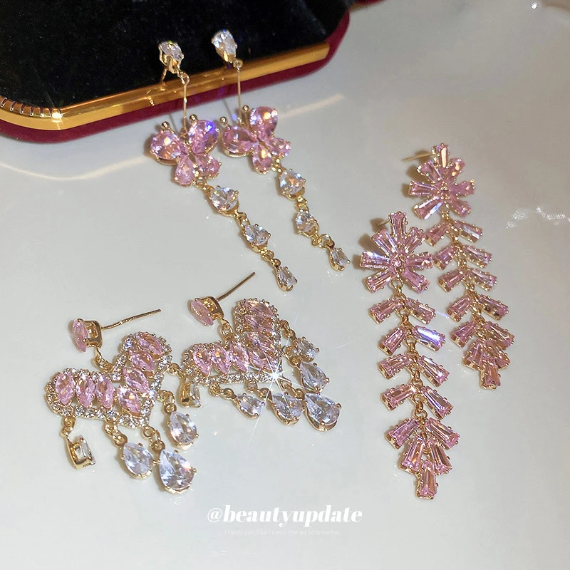 Newly Popular Women'S Silver Needle Exaggerated Earrings Light Luxury Niche Longs Style Tassel Butterfly Inlaid With Diamond
