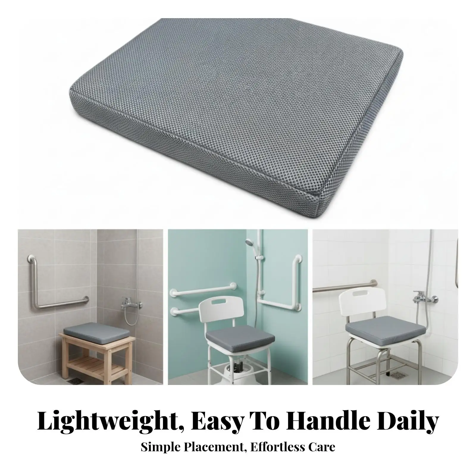 Bath Seat Cushion with Hanging Loop Quick-Drying Shower Chair Cushion Mesh Bath Pad Anti-Slip Breathable for Elderly, Bathroom