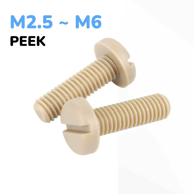 PEEK Insulated Plastic Pan Head Bolts M2.5 ~ M6 Slotted Round Head Screws High-temperature Resistant Acid Alkali