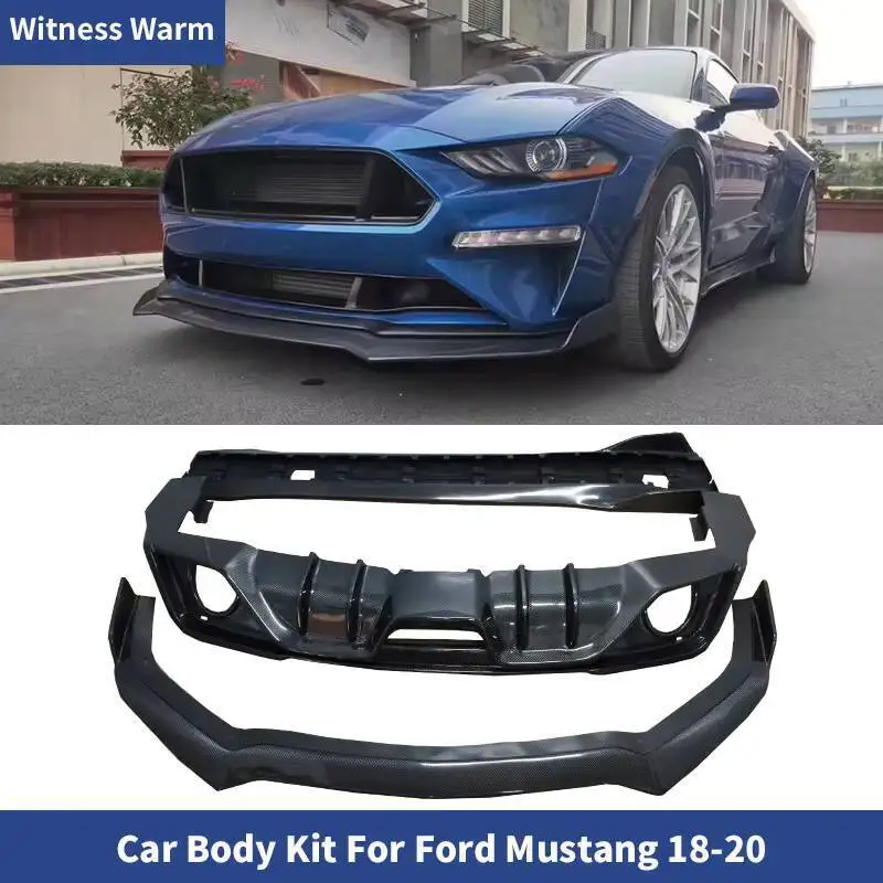 Diffuseur de Pare-Chocs Avant et Arrière en Fibre de Carbone, Jupes Latérales, Tablier pour Ford Mustang, Kit de Carrosserie 2018
