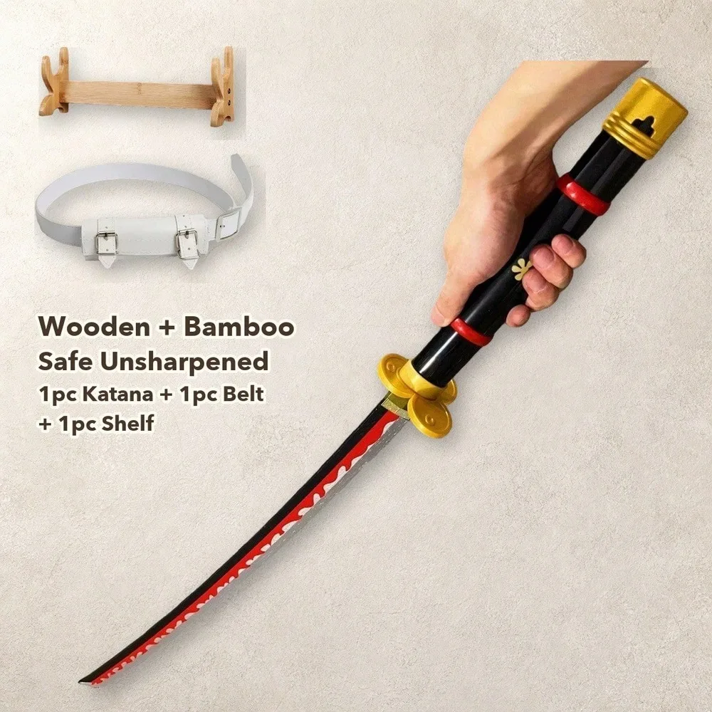 One Piece 40Inch Black Red Katana Shelf Set Plastic Sword Belt Display Stand Safe Unsharpened Anime Cosplay Display Photo Prop