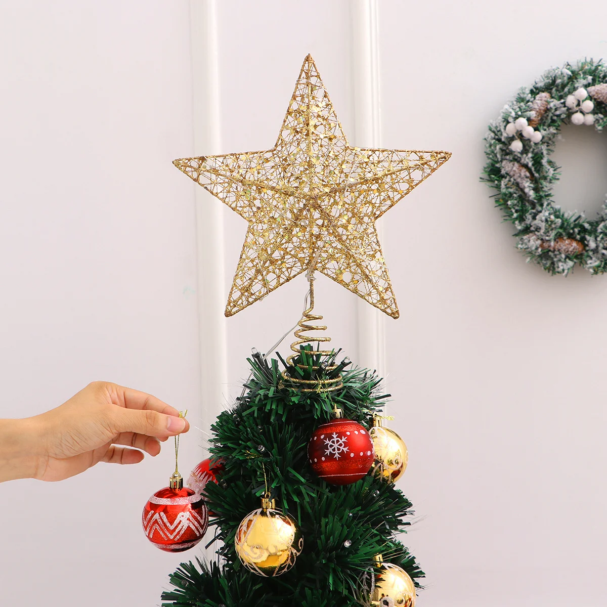 

Christmas Tree Topper Star 25X30Cm Golden Rustproof Iron Led Lights Decor For Holiday Party Home Bar Kids Gift Star Shaped Lamp