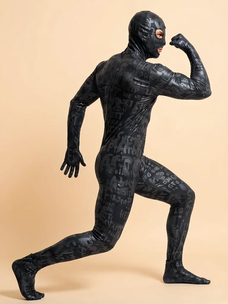 

Fashion Printing PU Full Cover Bodysuit Nightclub Invisible Stage Performance Jumpsuit Men's Zentai High Elastic Shaping Tights