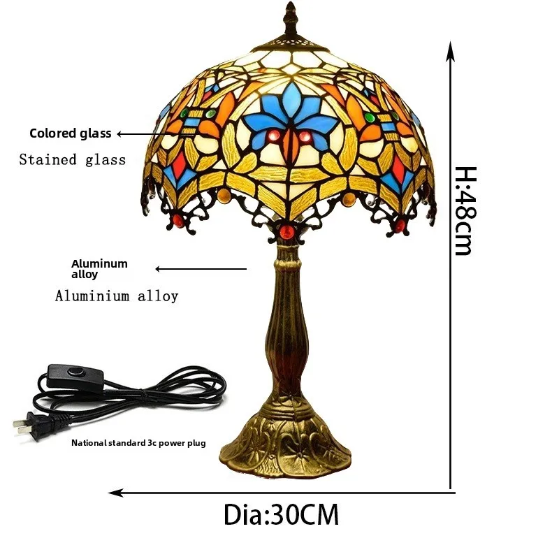 Tiffany Table Lamp Stained Glass Color Table Lamp Bedroom Decoration Bedside Art Desk Lights E27 Standing Indoor Lighting