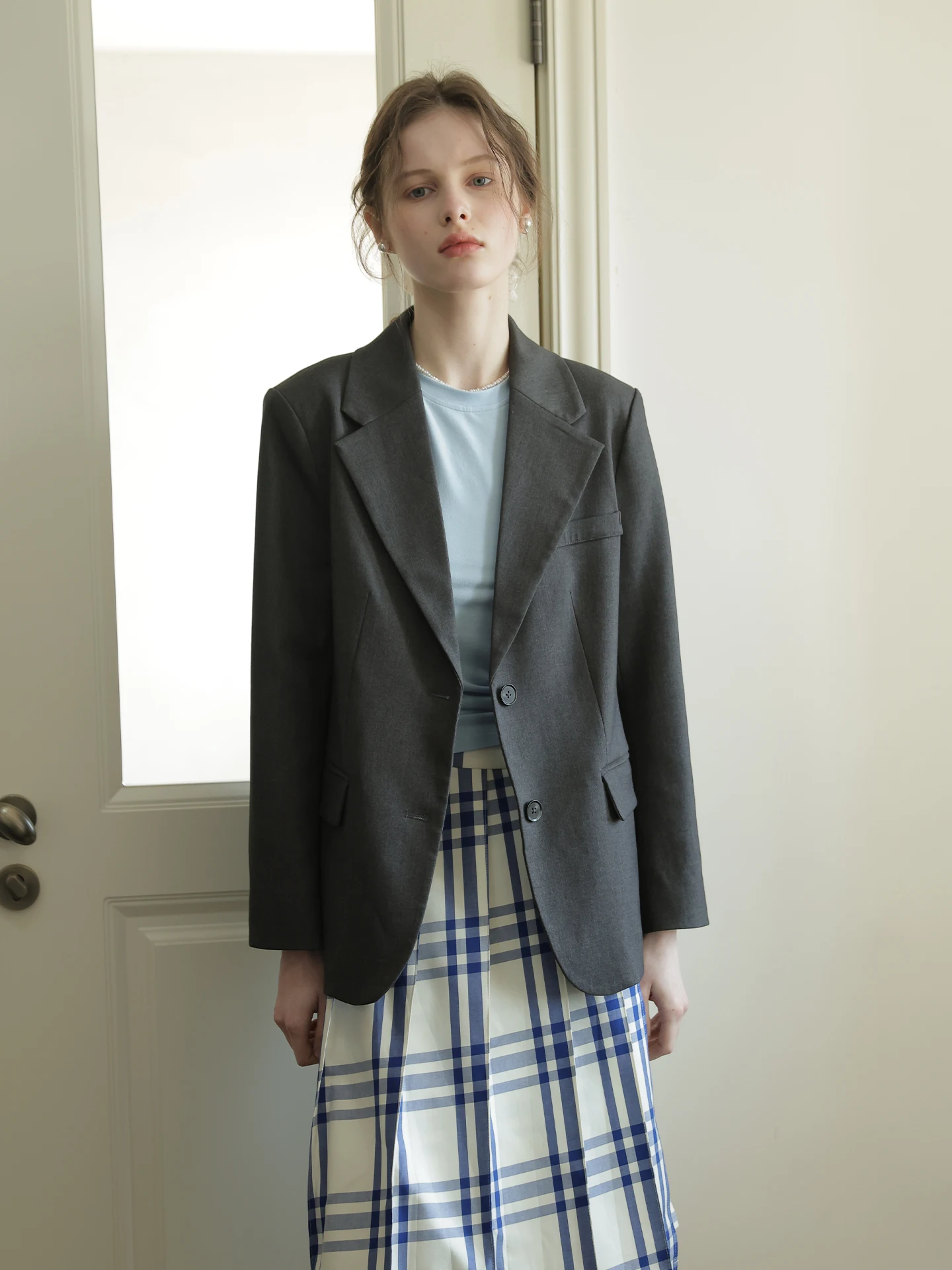 

Spring New Casual Loose Women's Suit Jacket Fashionable Versatile Commute Korean Style Polyester Long Sleeve Regular Length