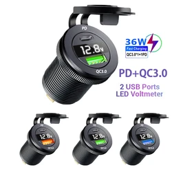 USB C Car Charger Socket 12V/24V Dual USB Socket PD3.0 and QC3.0 Car USB Port With LED Voltmeter For bmw  f30 f20 f10 e53 e87