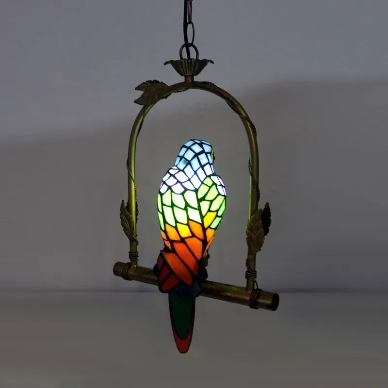 Parrot colored glass lamps chandelier dining room, bar, garden terrace American country Pastoral Lighting