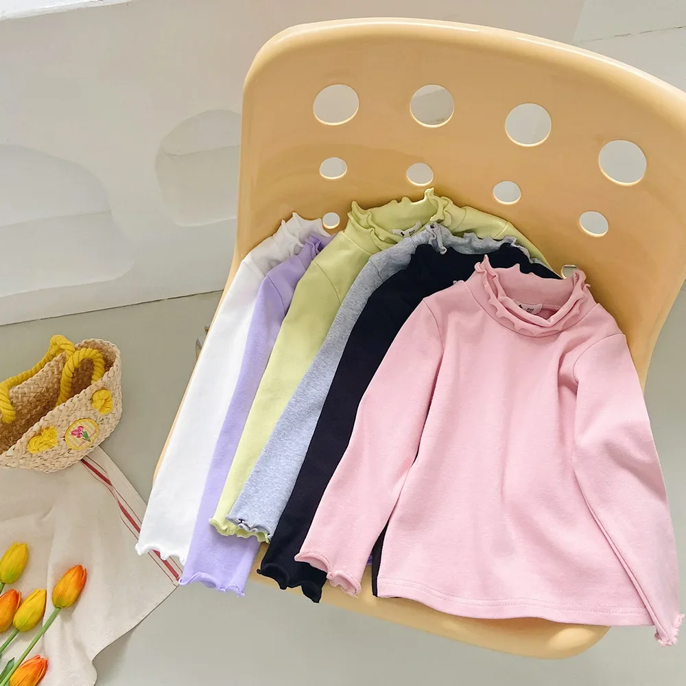 Korean Style Autumn Baby Girls Sweaters All-match Solid Color Curved Border Pullover Shirts Undershirts Kids Outwears