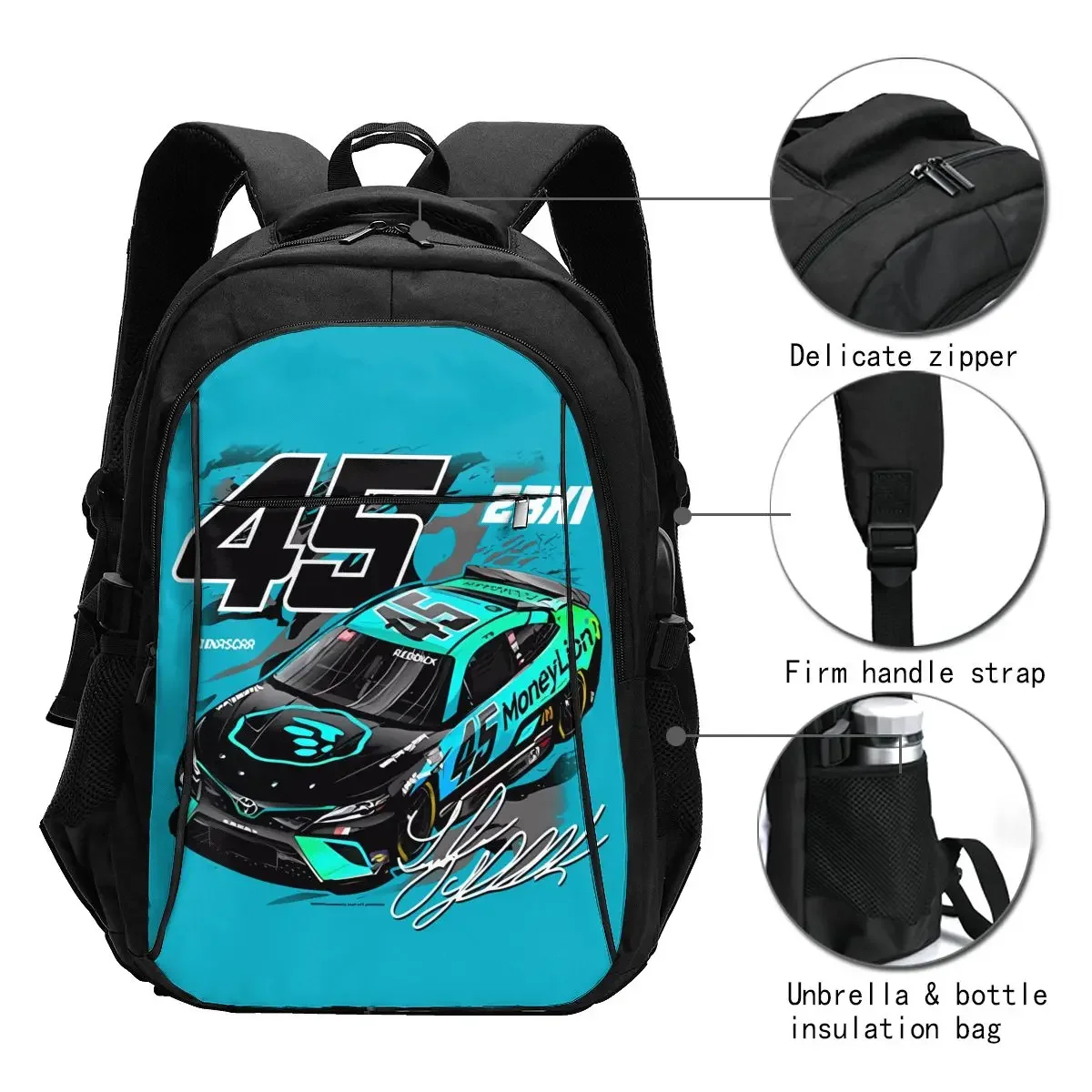 Tyler Reddick 45 Travel Laptop Backpack, Business Water Resistant Backpack with USB Charging Port, College Bag for Men & Women