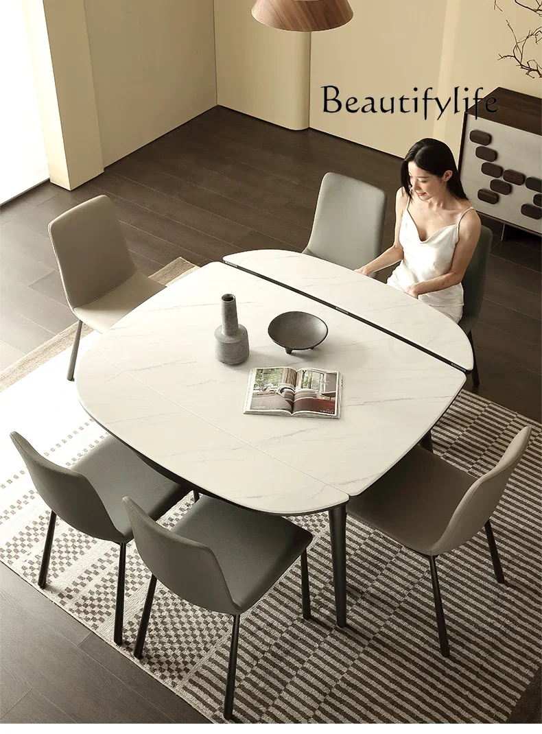 dual-purpose dining table Retractable household variable round table Modern simple foldable microcrystalline stone dining table