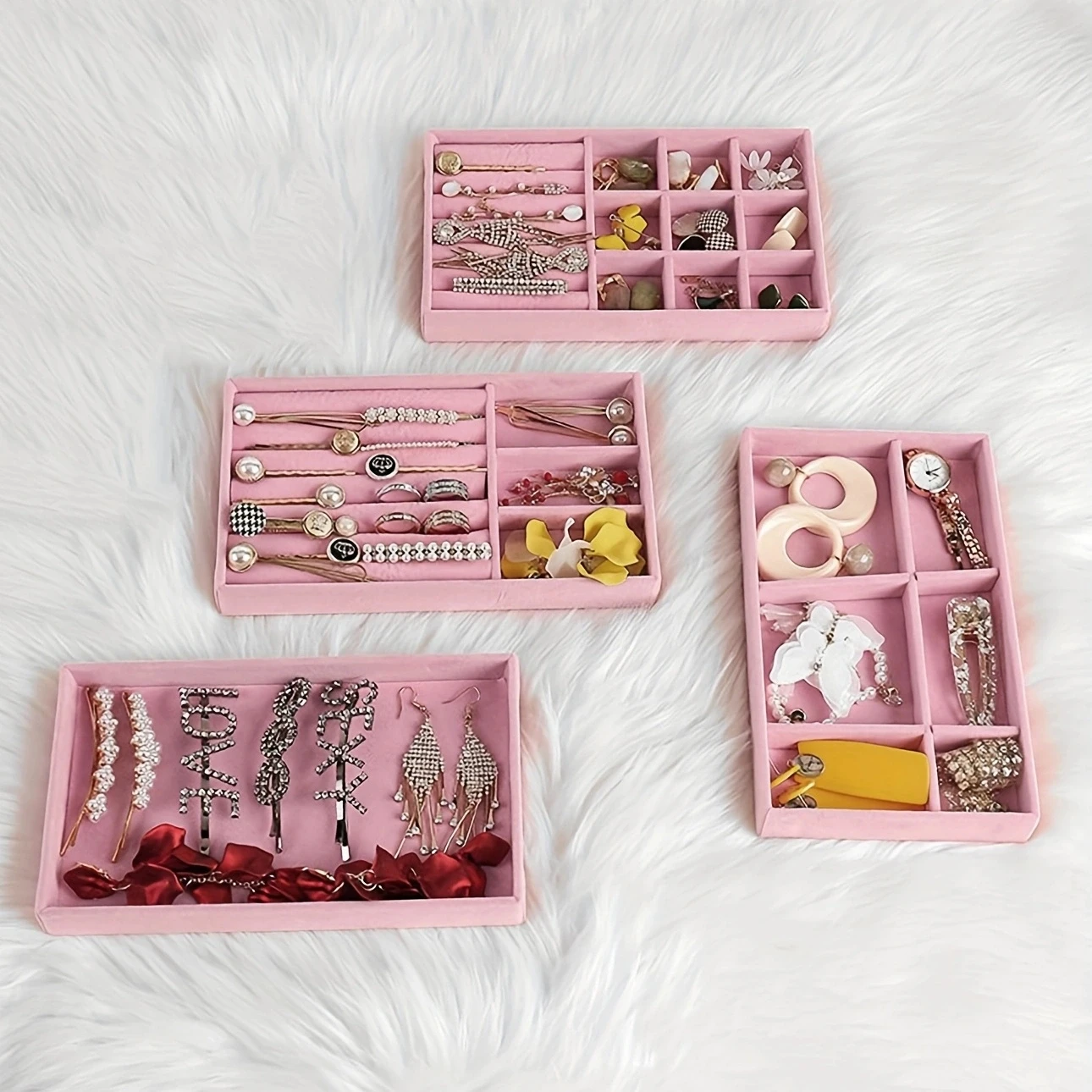 

4PCS-18 grid four piece jewelry box, velvet ring, earrings, earrings, empty plate display box, jewelry tray