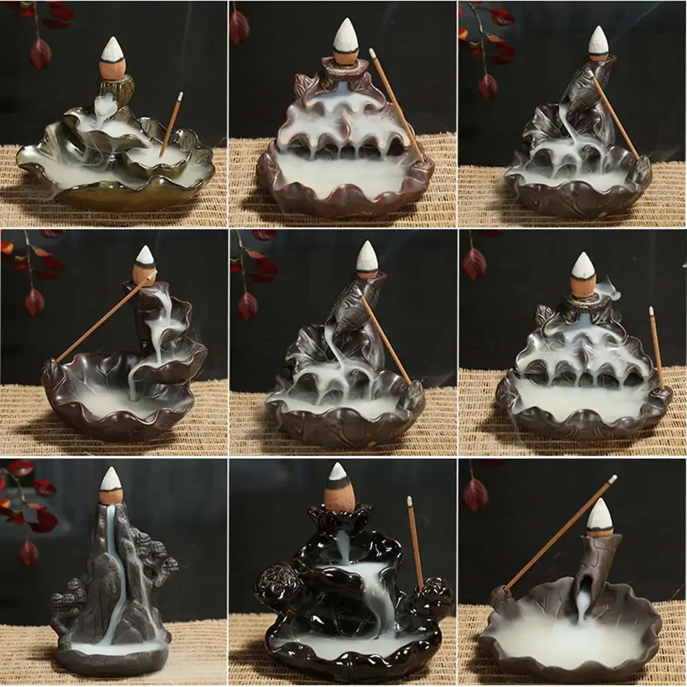 Backflow Waterfall Buddha Incense Burner for Home Office Decor