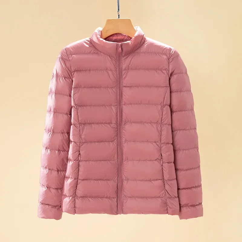 2025New Arrivlas otoño primavera coreano ajustado plumón de pato blanco cálido abrigo femenino mujeres moda corta chaquetas acolchadas con cuello levantado