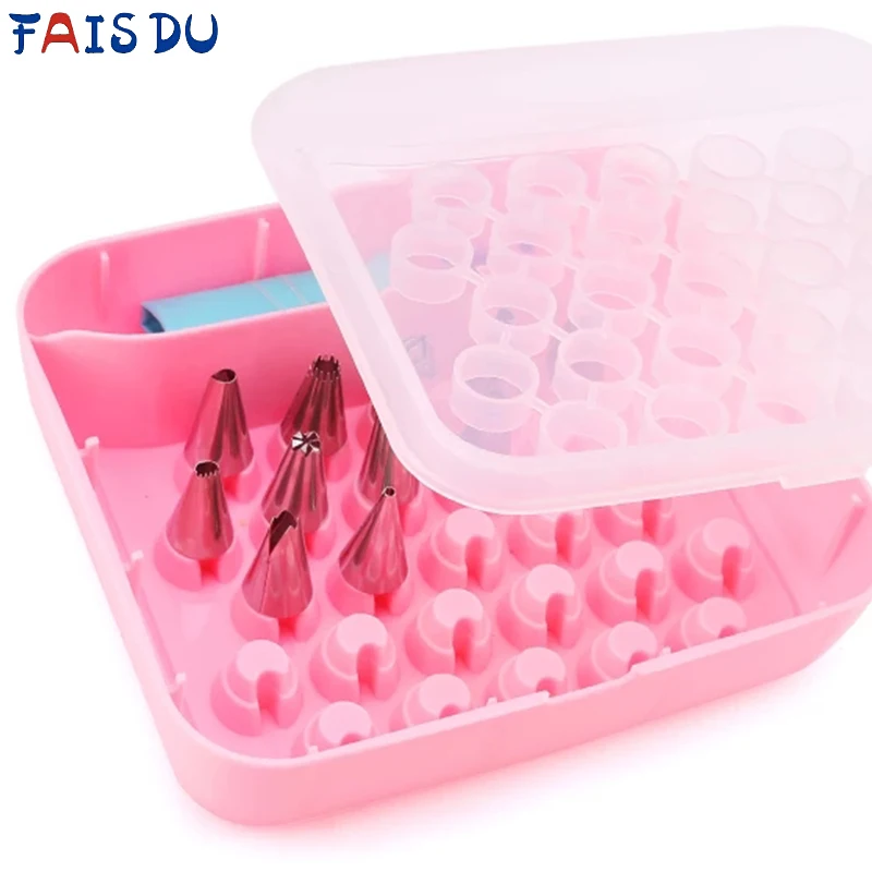 FAIS DU Cream Baking Pastry Nozzles Storage Box Plastic Storage Container Boxes Piping Bag Organizer Cake Nozzle Slots Holder