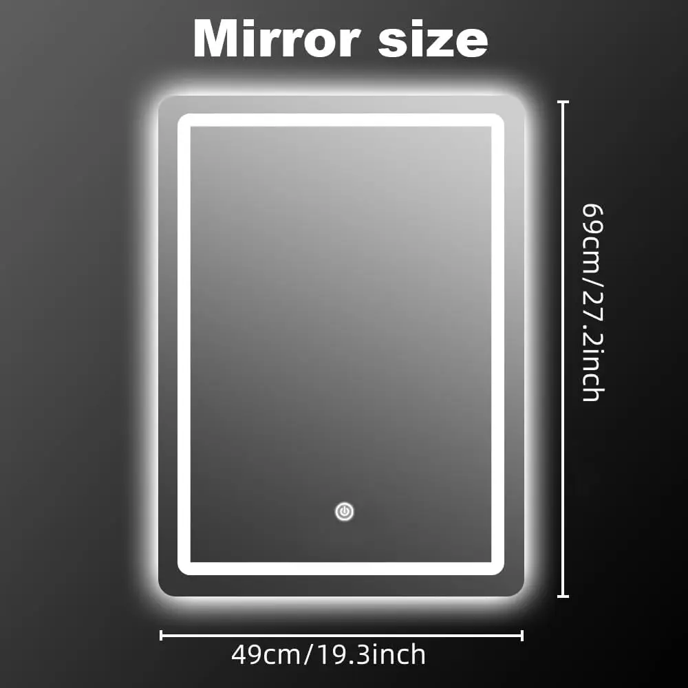 Picture 4: 50*70cm LED Bathroom Mirror Wall Mirror with Lights Stepless Dimmable Lighted Bathroom Mirrors Rectangle Hardwired Vanity Mirror