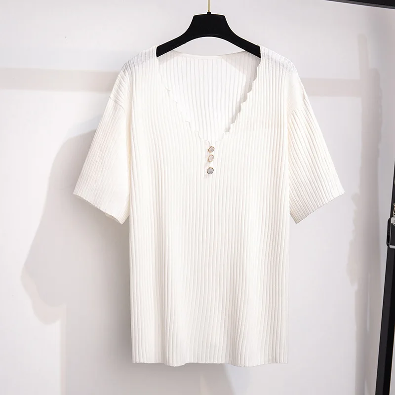 100-150kg Plus Big Size Women Clothing Women's Ice Silk Knitted Tops Show Thin T-shirt Tops Tees Women  Oversized T Shirt