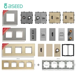 BSEED Glass Frames EU Standard HDMI Tel Sockets Module Part Internet Wall Sockets TV DIY Function Base USB CAT5 Satellite Parts
