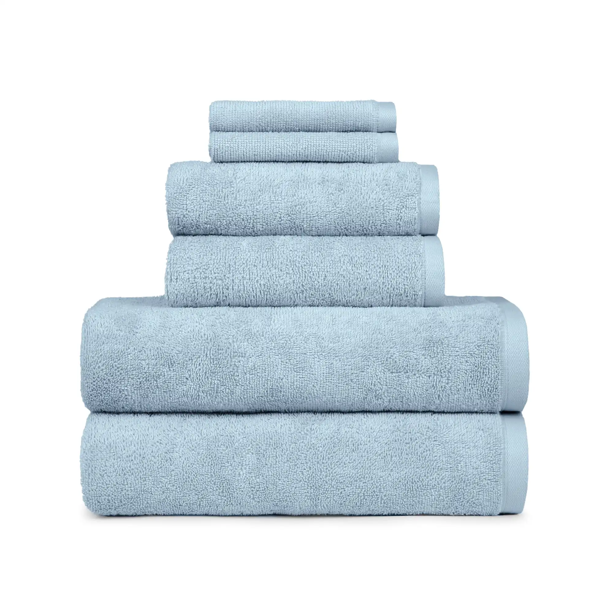 

6 Piece Towel Set Blue Drop Available in A Variety Colors That Are Fade Resistent and Lint Free When Washed