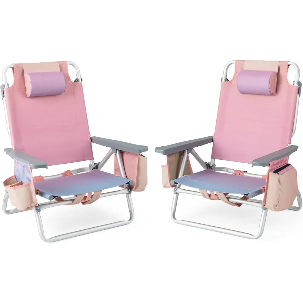 

Складное пляжное кресло, кресло-шезлонг для патио с 5 регулируемыми положениями, подушкой для головы, сумкой для хранения, держателем для полотенец, подстаканниками, на заказ
