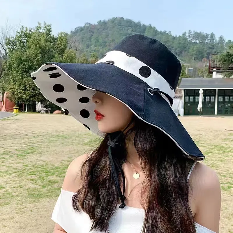 Cap circumference56-58cm Double Big Canopy Cover Face New Shade Sunscreen Cap Tourism Summer Ms Han Edition Fisherman Joker Hat