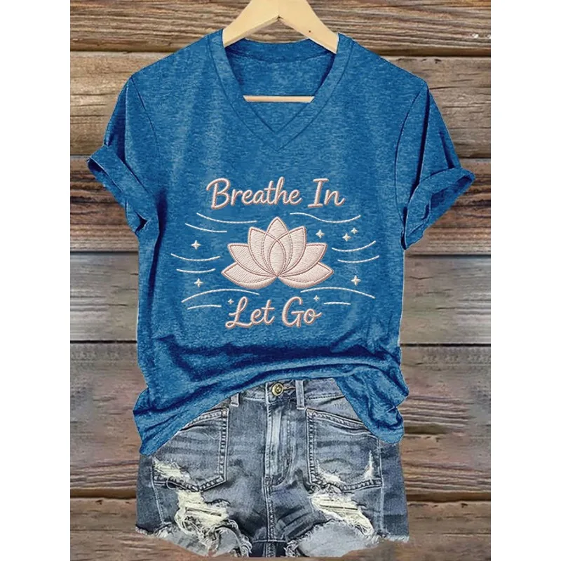 ilstile Women's Mental Health Print T-Shirts Short Sleeve  V Neck Female clothing Summer Black  Tops Casual Tees New Arrival