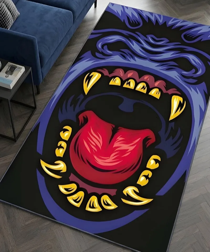 Living Room Rug Roaring Gorilla Open Mouth Printed Large Rectangular Carpet Bright Golden Fangs for Sofa Gaming Room Floor