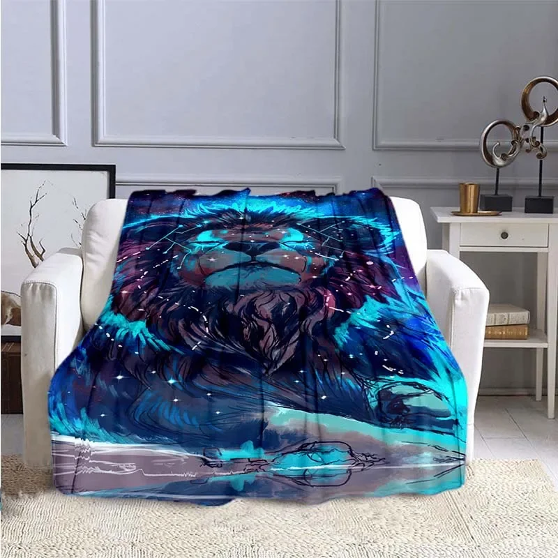 3D Printed Ferocious Lion King of The Forest Blanket Bedspread Flannel Blanket Throw Soft Comfortable Home Decor Blanket Warm