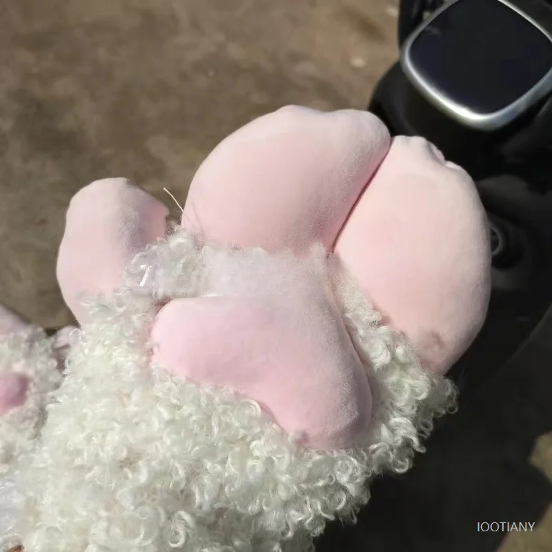 Peludo ovelha garra pata luvas bonito fursuit kigurumi cosplay animal luvas de pelúcia quente macio kig cordeiro luva Holloween role play prop
