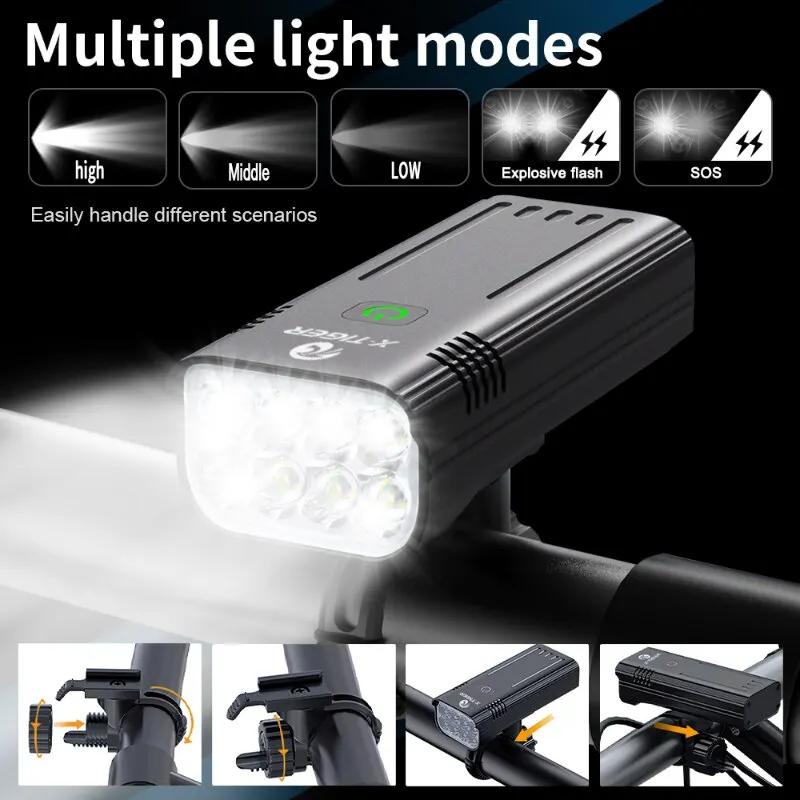 Helder Fietslicht T6 Led Voor Usb Oplaadbare Mountain Fietslamp 1000lm Fiets Koplamp Zaklamp Fietsen Scooter