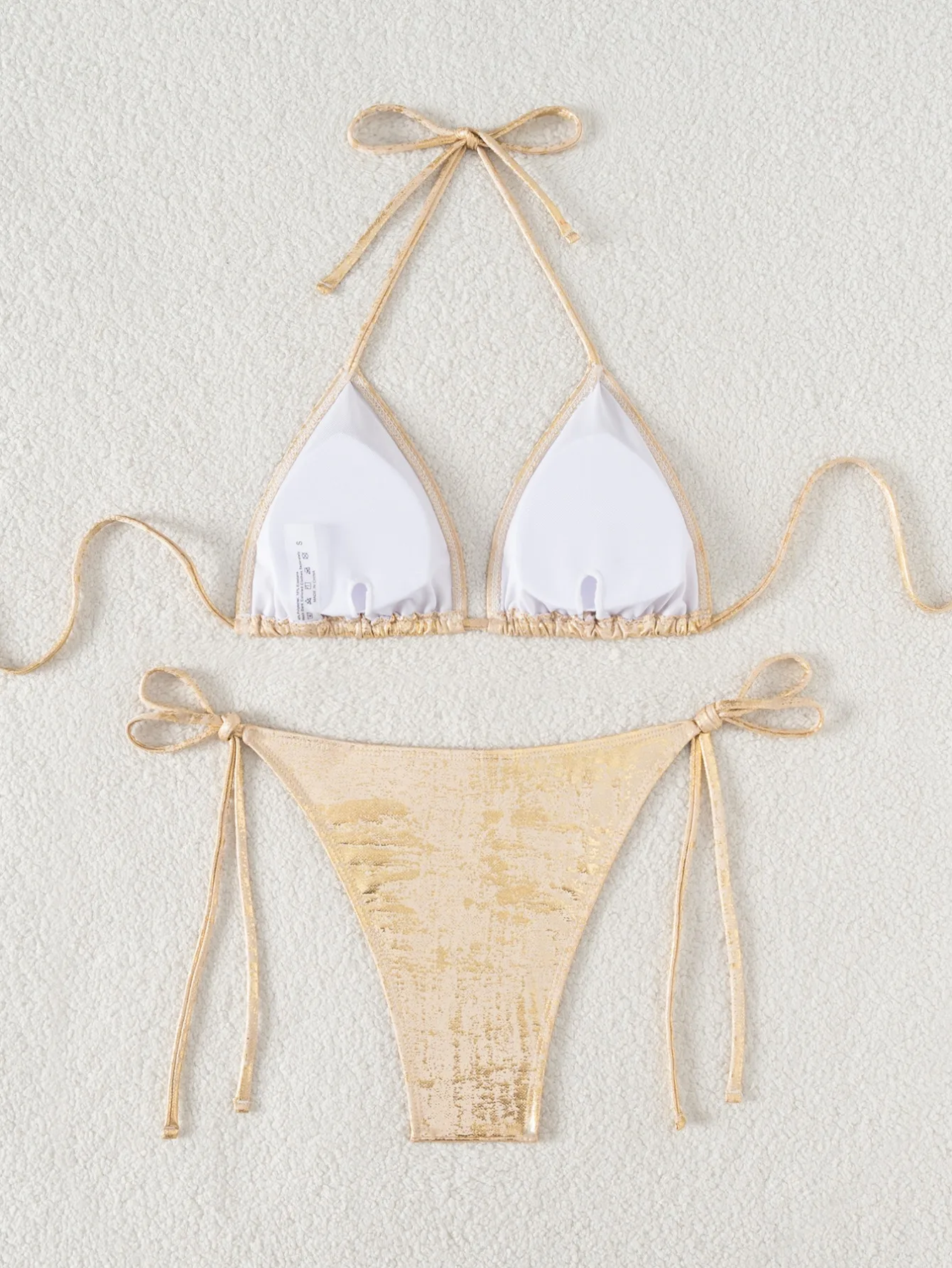 Conjuntos de bikinis con lazo halter gillter metálico sexy, traje de baño de dos piezas con Tanga de cintura alta, traje de baño, conjunto de bikini tankini