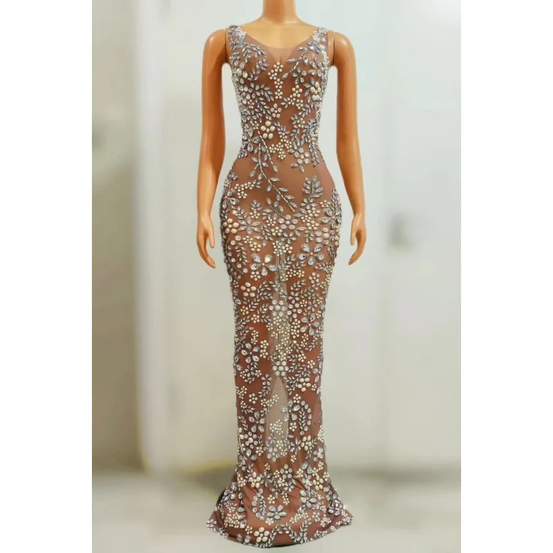 

Luxury Rhinestone Stretch Sexy Skinny Elegant Party Dress Singer Bar Show Vestidos Elegantes Vestidos De Noche De Lujo De Fiesta