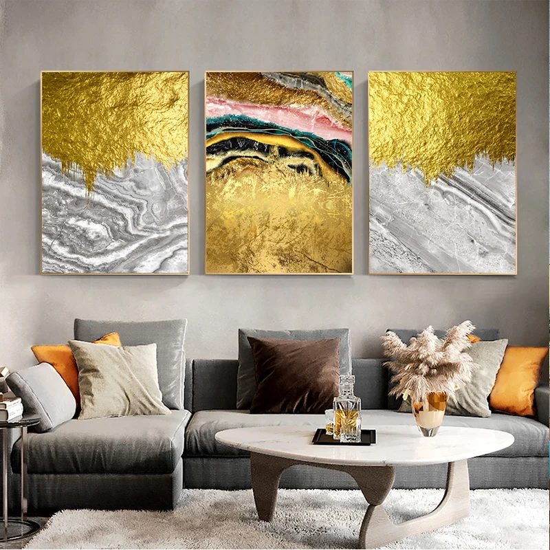 

3pcs/Set Nordic Abstract Marble Gold Foil Wall Art Canvas Painting Posters Modern Wall Pictures Living Room Home Decoration